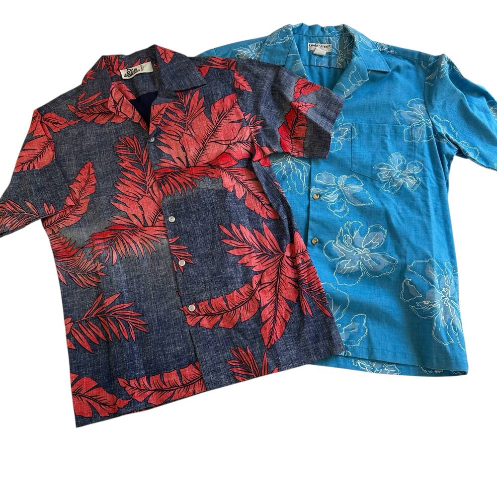 Vintage Mens Button Down Shirt Bundle Size Medium Hawaiian Floral Short Sleeve